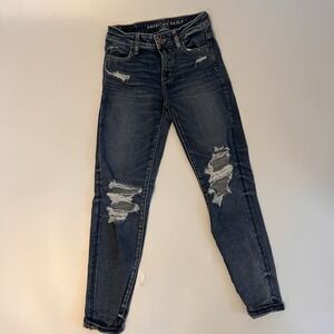American Eagle Jeans Next Level Stretch Women Sz 0 Hi-Rise Distressed